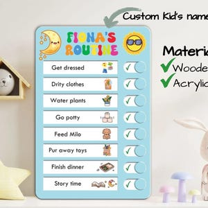 Custom Kids Routine Chart – Personalized Daily Schedule Board – Visual Planner for Toddlers – Wooden & Acrylic Daily Tracker for Children