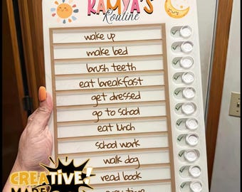 Personalized Acrylic Daily Routine Chart for Kids – Custom Task Board with Moveable Checkmarks & Icon Choices – Toddler Chore Chart