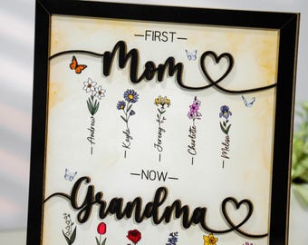 Personalized Birth Month Flowers Mothers Day, Custom Grandma&#39;s Garden Wooden Sign, Gift For Mom, Gift For Grandma, Mother&#39;s Day Gift