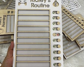 Personalized Wooden Daily Responsibility Board, Cute Routine Chart For Kids, Visual Schedule, Daily Routine Chart, Wooden Kids Chore Chart