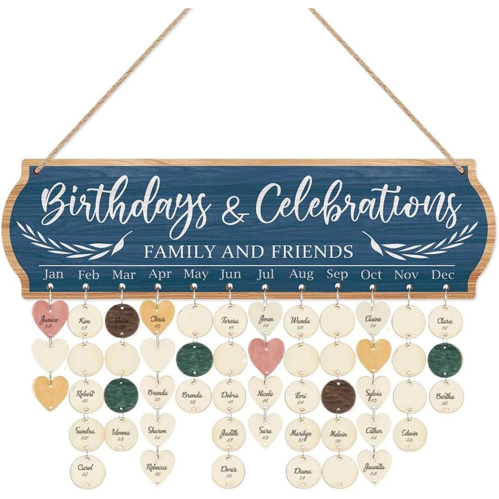 Custom Birthday Reminder Wooden Wall Calendar Set – Color Printed Wood Sign with Full Accessories – 12x40cm Hanging Decor