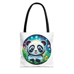 Cute Panda Tote Bag, Cosmic Animal Tote, Colorful Shopping Bag, Unique Pet Lover Gift, Festival Carryall