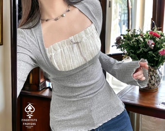 Gray Long Sleeve Top | Ladies Chic Shirt | Fashionable Streetwear Clothing