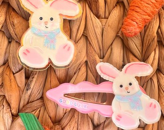 Easter bunny hair clips set.