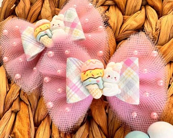 Ice cream & bunny hair bow.