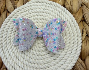 Confetti hair bow (white).