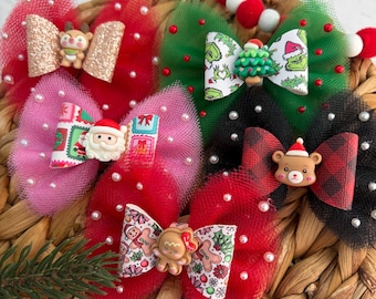 Christmas tulle hair bow.