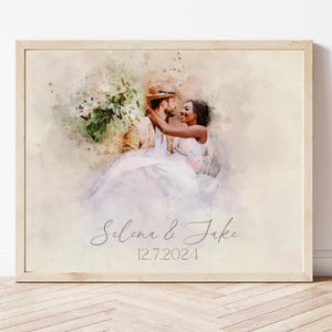 Personalised Wedding Watercolour Portrait, Custom Digital painting from photo for Anniversary or Couple gift