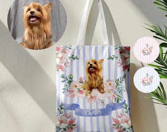 Custom Pet Tote Bag, Floral Coquette Design with Striped Background - Ideal Gift for Adoption Events and Pet Lovers