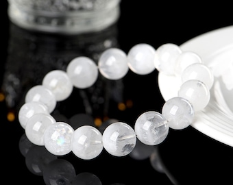 Natural White Phantom Quartz Bracelet | Layered Phantom Quartz Beads | Elegant White Quartz Beaded Bracelet
