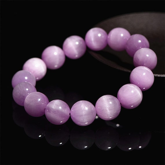 Natural Icy Cat's Eye Kunzite Bracelet - Genuine Translucent Kunzite Beads Bracelet