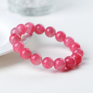 Natural Rhodochrosite Round Bead Bracelet - Sakura Rain Rose Stone Bracelet