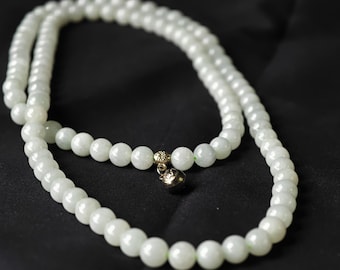 White-Toned Natural Jade Bead Necklace/Bracelet