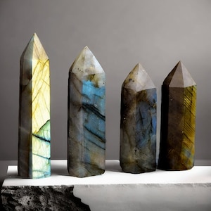 Gray Moonstone Crystal Polished Column Obelisk Energy Column Hexagonal Prism Crystal Raw Stone Ornament Gift Hand-made
