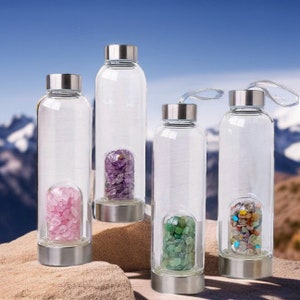 Natural Crystal Gravel Energy Healthy Water Cup Glass Water Bottle Elixir Healing Gemstone Quartz