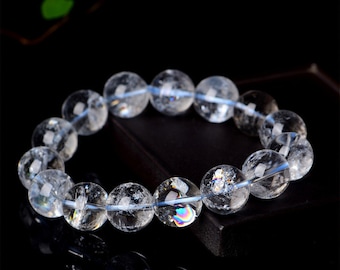 Natural Azeztulite Seven-Color White Crystal Bracelet - Rainbow Crystal Beaded Bracelet