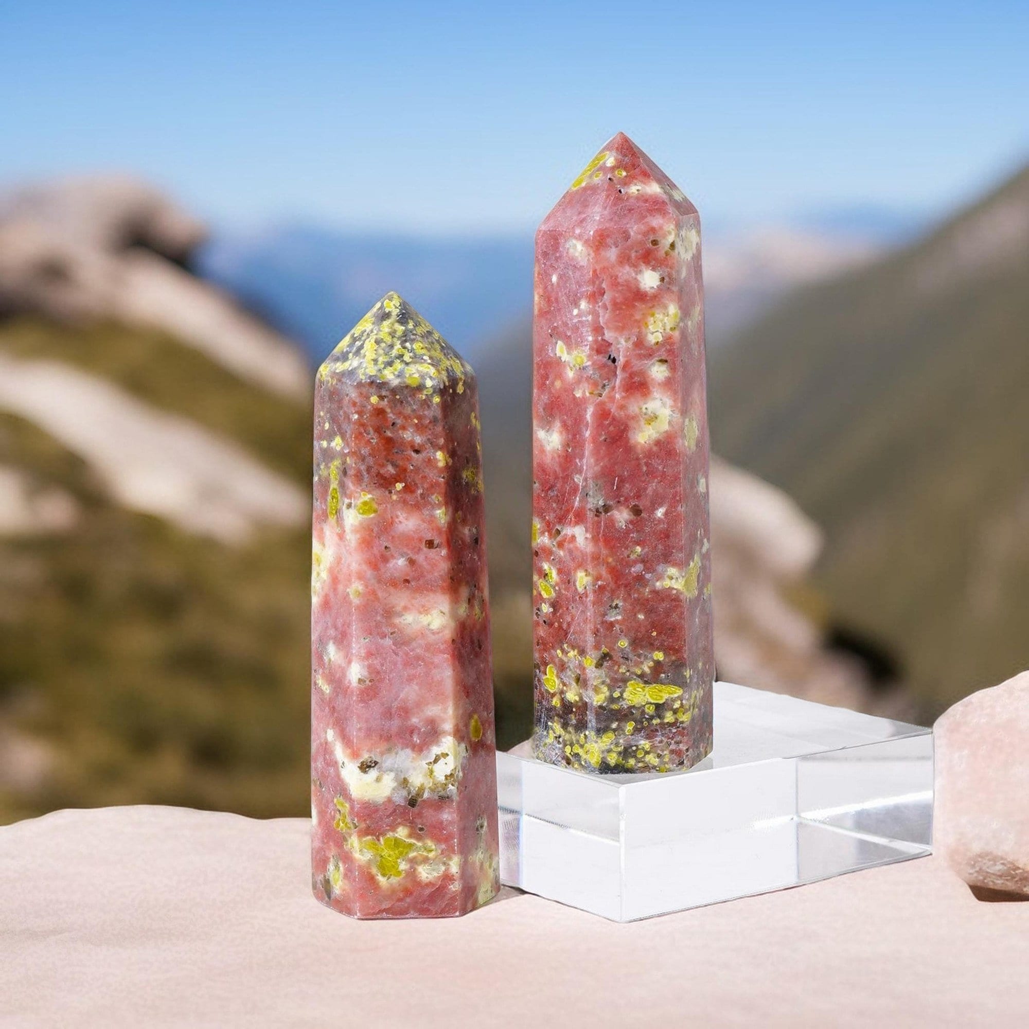Natural Peach Blossom Tourmaline Stone Obelisk Crystal Quartz