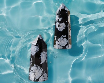 ぱるき☆ 天然石2点 Natural Crystal Point Healing Stone Black Snow Obsidian