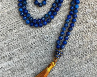 Third Eye - Lapis Lazuli Beaded, Hand-Knotted Mala