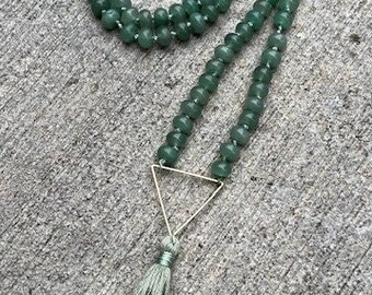 Heart - Adventurine Beaded, Hand-Knotted Mala