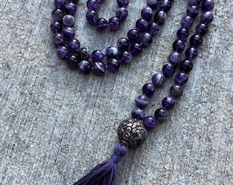 Crown - Amethyst Beaded, Hand-Knotted Mala