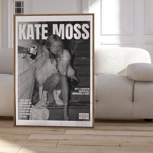 Kate Moss Magazine Cover Design | Fashion Poster Print Cute Wall Art Black and White Aesthetic Print Room Decor Apartment Decor Dorm Poster