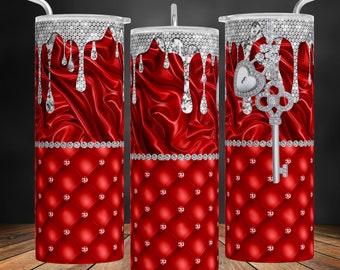 Luxury Leather Tumbler Wrap: Red Quilted Purse Design (Digital Download)