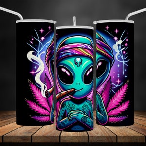 Funny Alien Stoner 20oz Tumbler Wrap: Seamless Sublimation Design (PNG Digital Download)