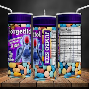 Fake Pills 20 oz Funny Tumbler Wrap, Joke Pill Bottle Tumbler PNG, Seamless Design For Tumbler Sublimation, Prank Gift, Joke Gift, 300dpi.