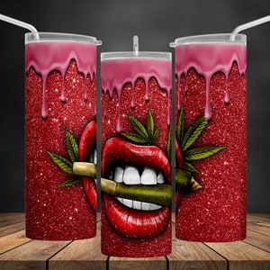 Funny Weed Lips Glitter 20oz Tumbler Wrap, sublimatieontwerp (digitale download)