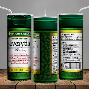 Funny Vitamins Tumbler Wrap: Sarcastic Gag Gift PNG (Digital Download)