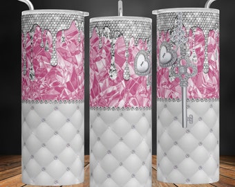 Luxury Leather Purse 20oz Tumbler Wrap, Pink Diamond Bling (Digital Download)