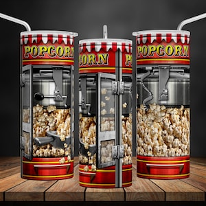 Popcorn Machine 20 oz Tumbler Wrap, Popcorn PNG, Seamless Design For Skinny Tumbler Sublimation, Snack Machine PNG, Digital File, 300dpi.