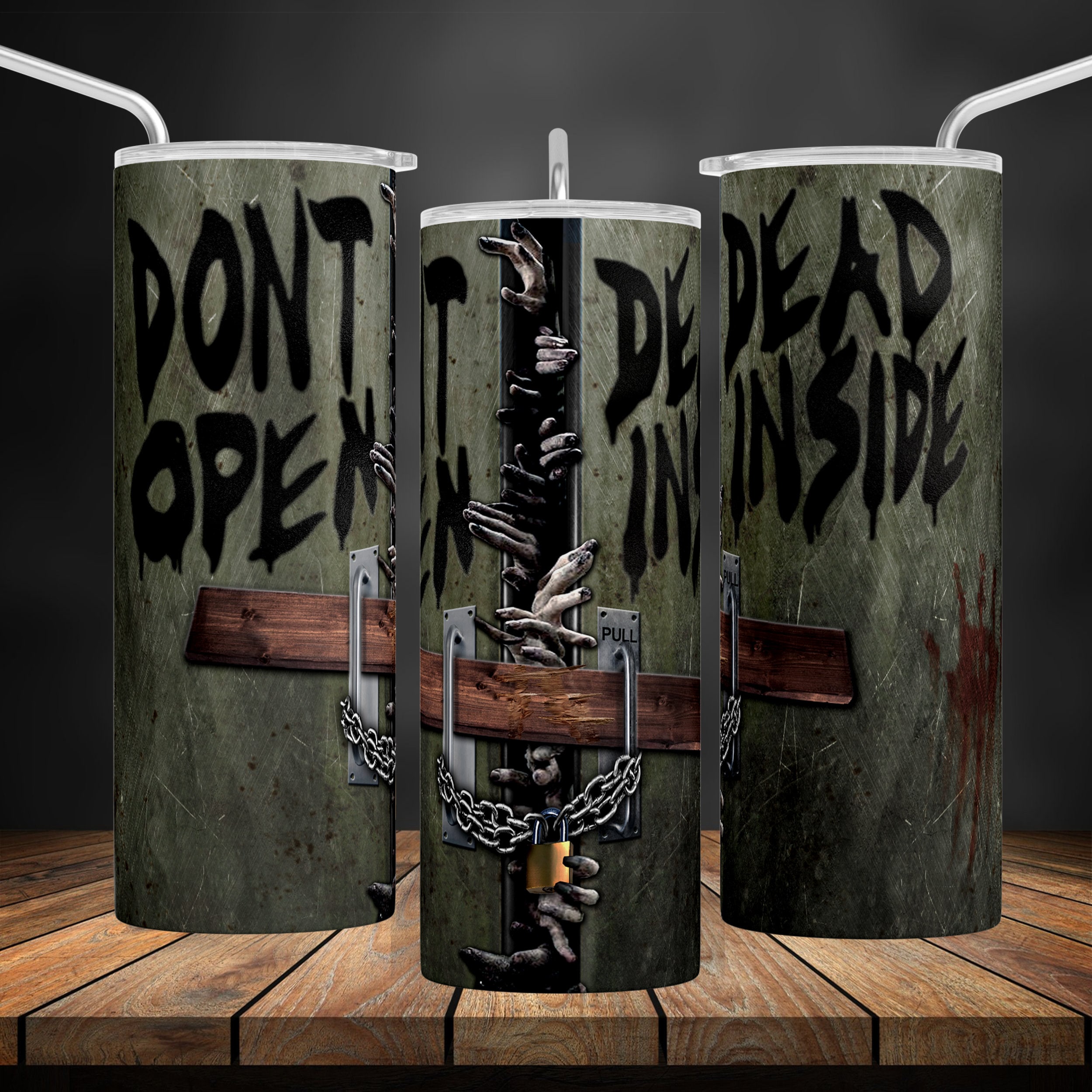 Halloween Scary 20 oz Tumbler Wrap PNG, Inspired By The Walking Dead, Horror Tumbler, Seamless Design For Sublimation, Dont Open Dead Inside