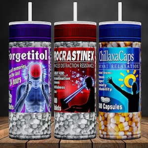 Pills 20 oz Funny Tumbler Wrap ,Fake  Joke Pill Bottle Tumbler PNG, Seamless Design For Tumbler Sublimation, Prank Gift, Joke Gift, 300dpi
