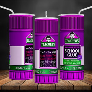 Glue Stick Teacher Tumbler Wrap PNG: Funny Seamless Design (Digital File)