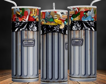 Funny Garbage Can 20oz Tumbler Wrap: Seamless PNG Design (Digital File)