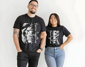 Camisetas de pareja de leones - Camisetas de pareja de leonas - Camisetas para él y para ella - Camisetas de pareja - Camisetas negras