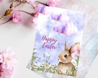 Easter Bunny Invitation Pink Floral Rabbit Party invite Flower Garden Invite Easter egg  Hunt Instant Download