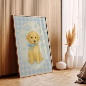 Golden Retriever Nursery Print, Baby Boy Nursery, Golden Retriever Art, Baby Shower Gift, Puppy nursery Decor, Gingham Nursery Print