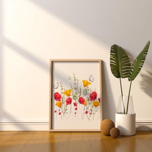 Coquelicot de Californie, fleurs colorées lumineuses, impression aquarelle florale, art mural printanier, décoration d'intérieur, fête des mères, téléchargement numérique, conceptions de sublimation