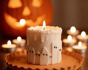 Boowan Nicole Ghost Cake Candle Jar Silicone Mold, Halloween Lidded Candle Vessel for Cute Gothic & Spooky Candle Making