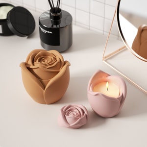 Rose Candle Jar Silicone Mold with Lid & 2.6oz Candle Refill Mold,DIY Flower Candle Vessel Mould for Jesmonite, Concrete, Cement, Resin