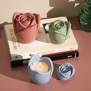 Rose Candle Jar With Lid Silicone Mold & Wax Refill Mold Collection,DIY Candle Vessel Mould for Jesmonite, Concrete, Cement, Resin Casting