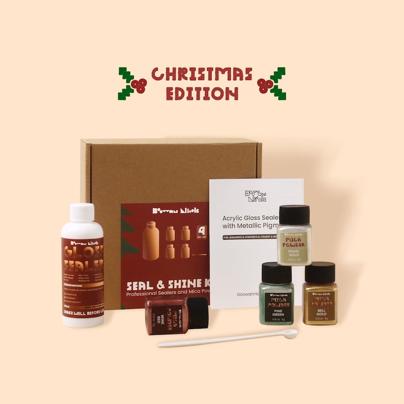 Boowan Nicole Glitter Colorable Acrylic Gloss Sealer Varnish with Mica Powder Kit - Christmas Edition Colors