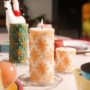 Christmas Candle Silicone Mold with Snowflake Pattern DIY Pillar Candle Making Mould Christmas Home Decor