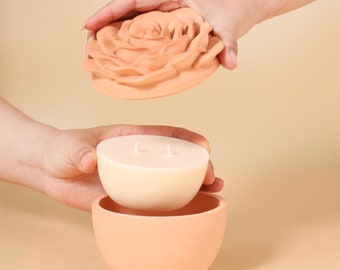 200ml/7oz Rose Flower Candle Jar Silicone Mold Set with Lid & Candle Refill Mold,DIY Jesmonite Candle Vessel Mould,Concrete Container Mold