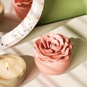 100ml/3.5oz Rose Flower Candle Vessel with Lid Silicone Concrete Mold & Candle Refill Mould, Handmade Candle Jar Jesmonite Mold for Crafts