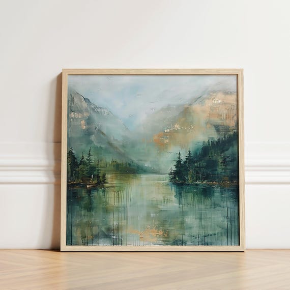 Mood in the Mountains | Printable PNW Wall Art | Dreamlike Oil Painting Aesthetic Moody Textured AI Artwork