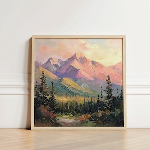 Rocky Mountains, Print Two | Printable Wall Art | Dreamlike Oil Painting Aesthetic Moody Textured AI Artwork